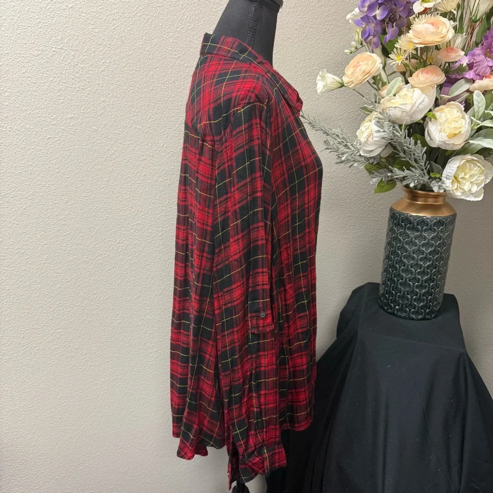 Zac & Rachel Woman 2X Red Black Plaid Button Down Shirt Long Sleeve Fall Top - Picture 4 of 8